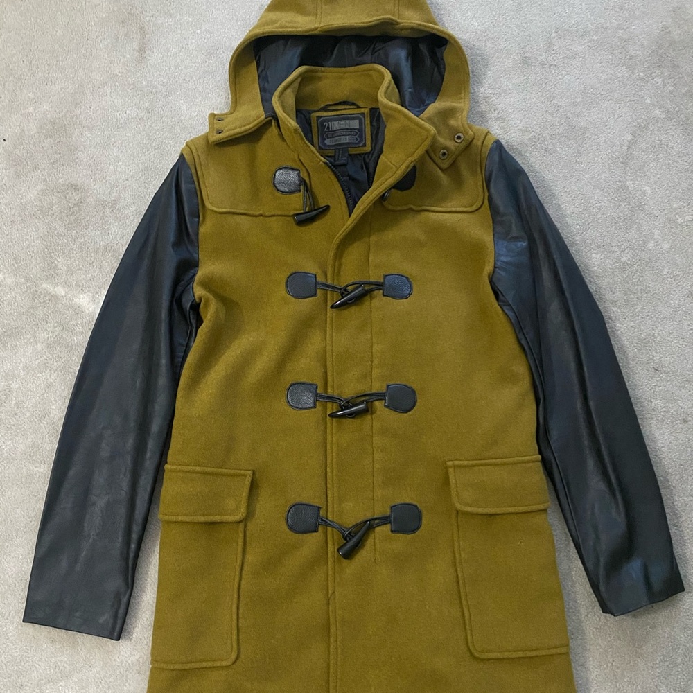 Mustard “Leather Sleeve” Peacoat.